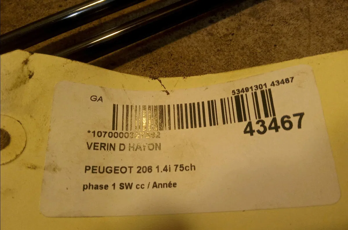 Verin droit hayon Peugeot 206 SW (2E-K) 1.4 (2002-2007) occasion