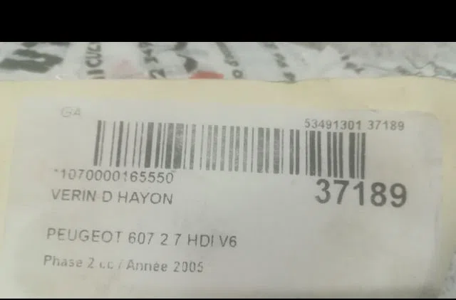Verin droit hayon Peugeot 607 (9D, 9U) 2.7 hdi 24v (2004-2011) occasion