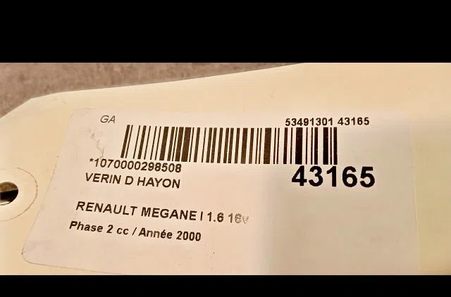 Verin droit hayon Renault MEGANE I (BA0-1_) 1.6 16v (ba04, ba0b, ba11, ba1j, ba16, ba19, ba1k, ba1v,... (1999-2002) occa