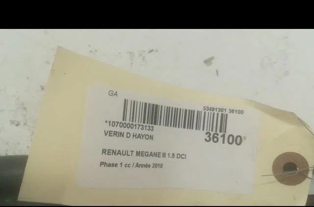 Verin droit hayon RENAULT MEGANE III 2010 occasion