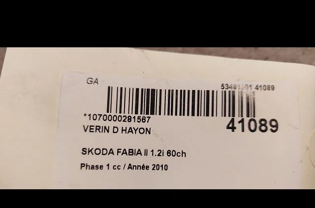 Verin droit hayon Skoda FABIA II (542) 1.2 (2006-2014) 5 portes occasion