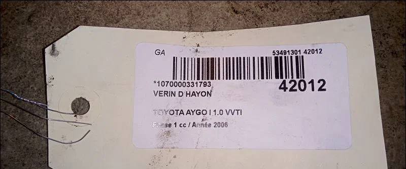 Verin droit hayon Toyota AYGO (_B1_) 1.0 (kgb10_) (2005-2014) 5 portes occasion